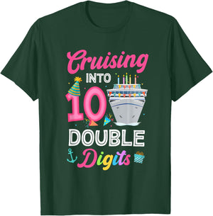 Cruising Into 10 Year Old Birthday Decorations Double Digits T-Shirt - T-Shirt | Forest