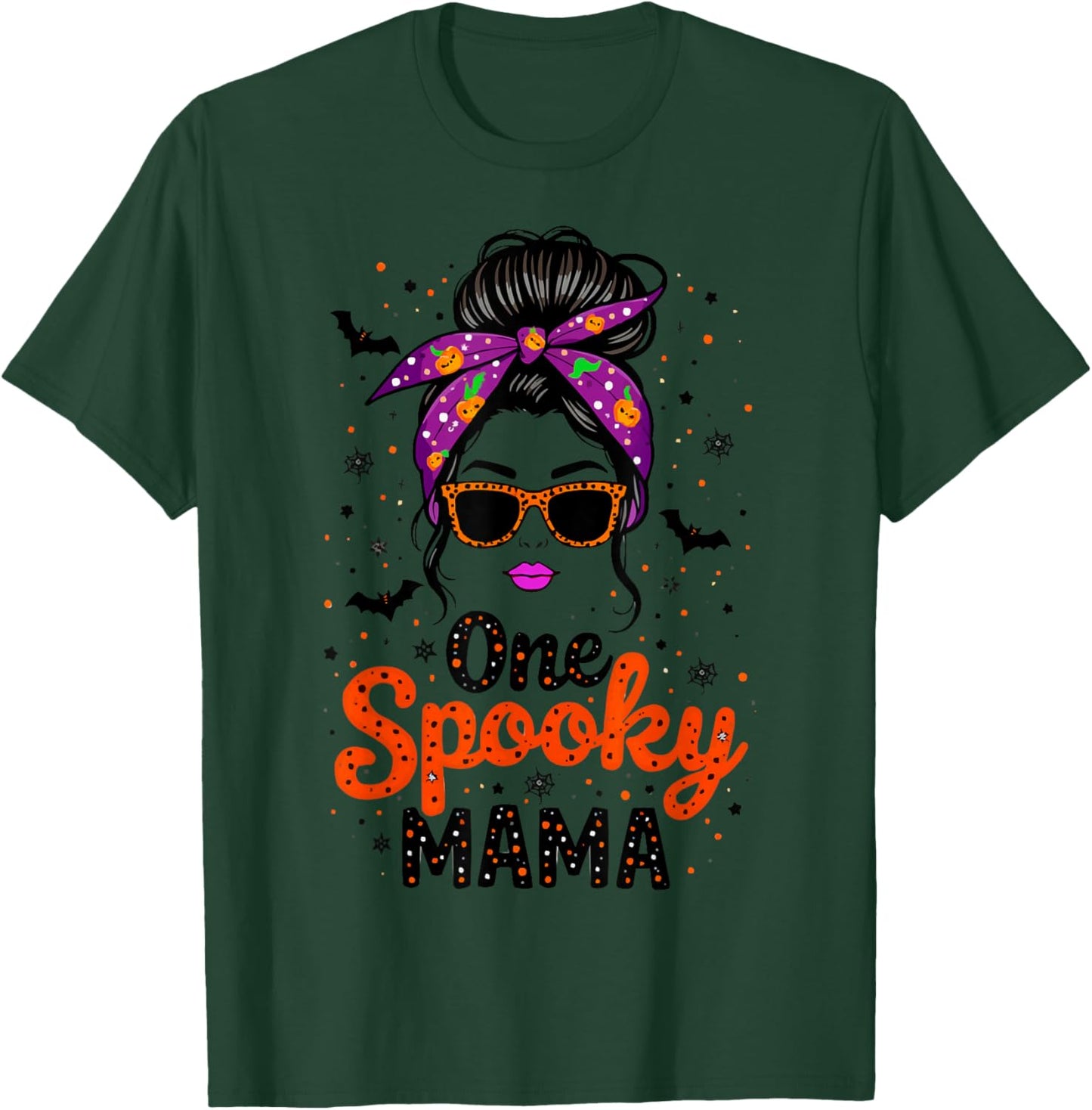 Funny One Spooky Mama Messy Bun Sunglasses Halloween T-Shirt - T-Shirt | Forest