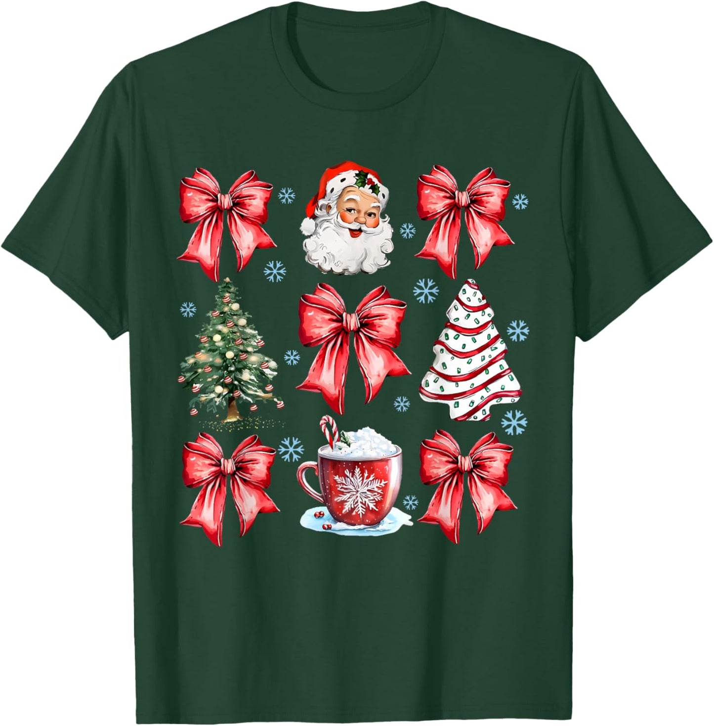 Coquette Bow Santa Christmas Tree Cake Candy Cane Girly Xmas T-Shirt - T-Shirt | Forest