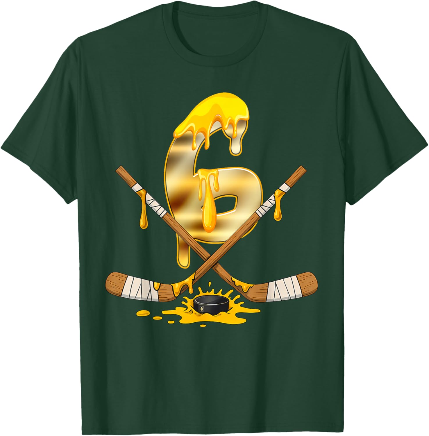 6 Years Old Golden Hockey Drip Youth 6th Birthday Boys T-Shirt - T-Shirt | Forest