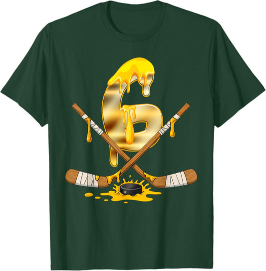 6 Years Old Golden Hockey Drip Youth 6th Birthday Boys T-Shirt - T-Shirt | Forest