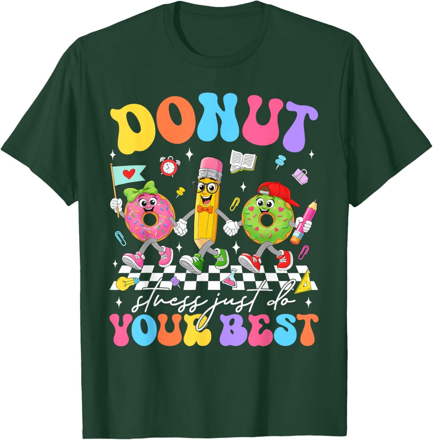 Groovy Donut Stress Just Do Your Best Test Day Teachers Kids T-Shirt - T-Shirt | Forest