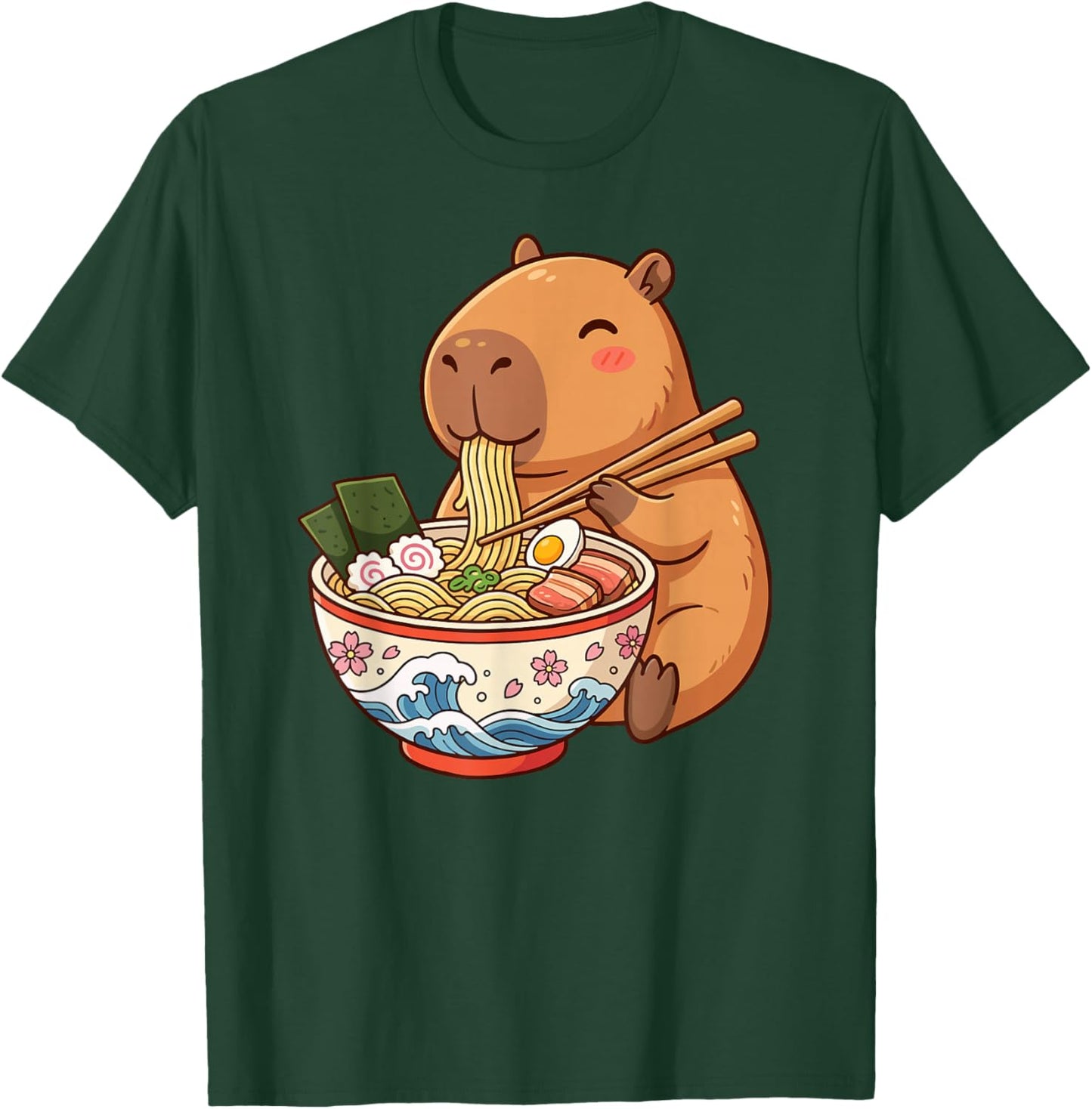 Adorable Capybara Eating Ramen Kawaii Design for Kids T-Shirt - T-Shirt | Forest