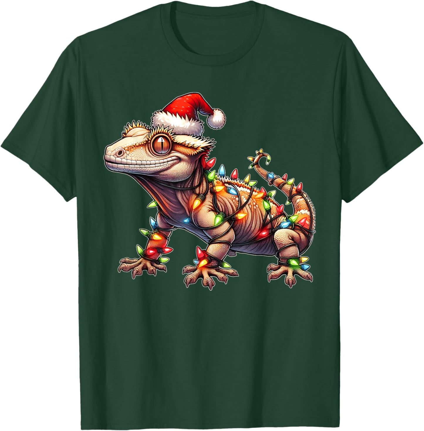 Crested Gecko Lizard Christmas Xmas - -Adult, Black, Small, Short Sleeve T-Shirt - T-Shirt | Forest
