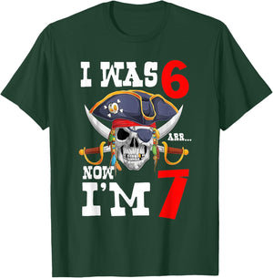 ARR I was 6 Now I'm 7 7th Birthday Boy Pirate Skull Swords T-Shirt - T-Shirt | Forest