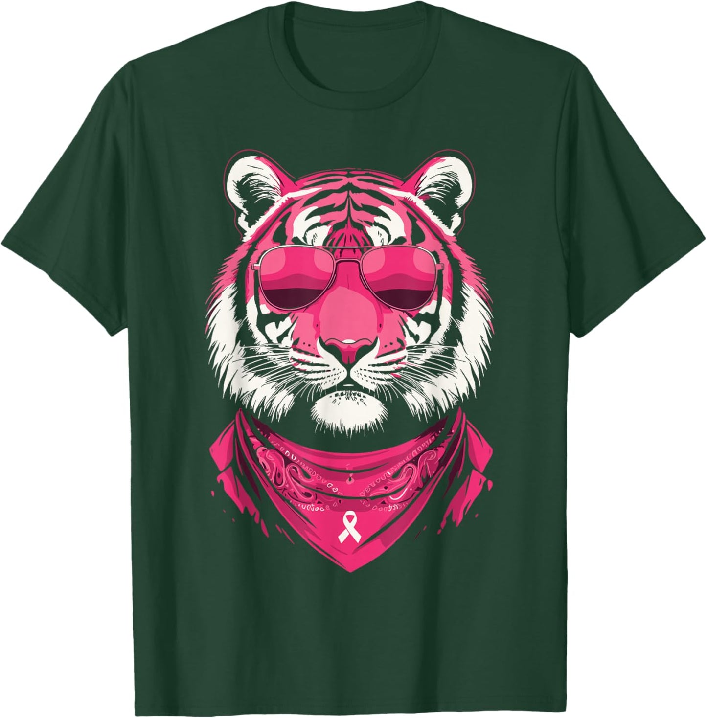 Pink Tiger with Sunglasses Bandana Breast Cancer Awareness T-Shirt - T-Shirt | Forest