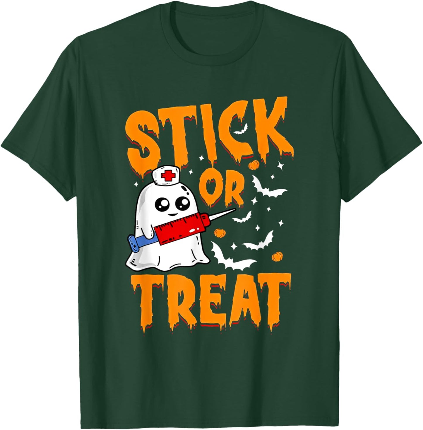 Stick or Treat Nurse Funny Halloween T-Shirt - T-Shirt | Forest