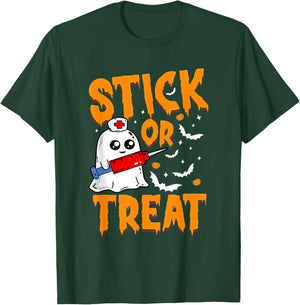 Stick or Treat Nurse Funny Halloween T-Shirt - T-Shirt | Forest