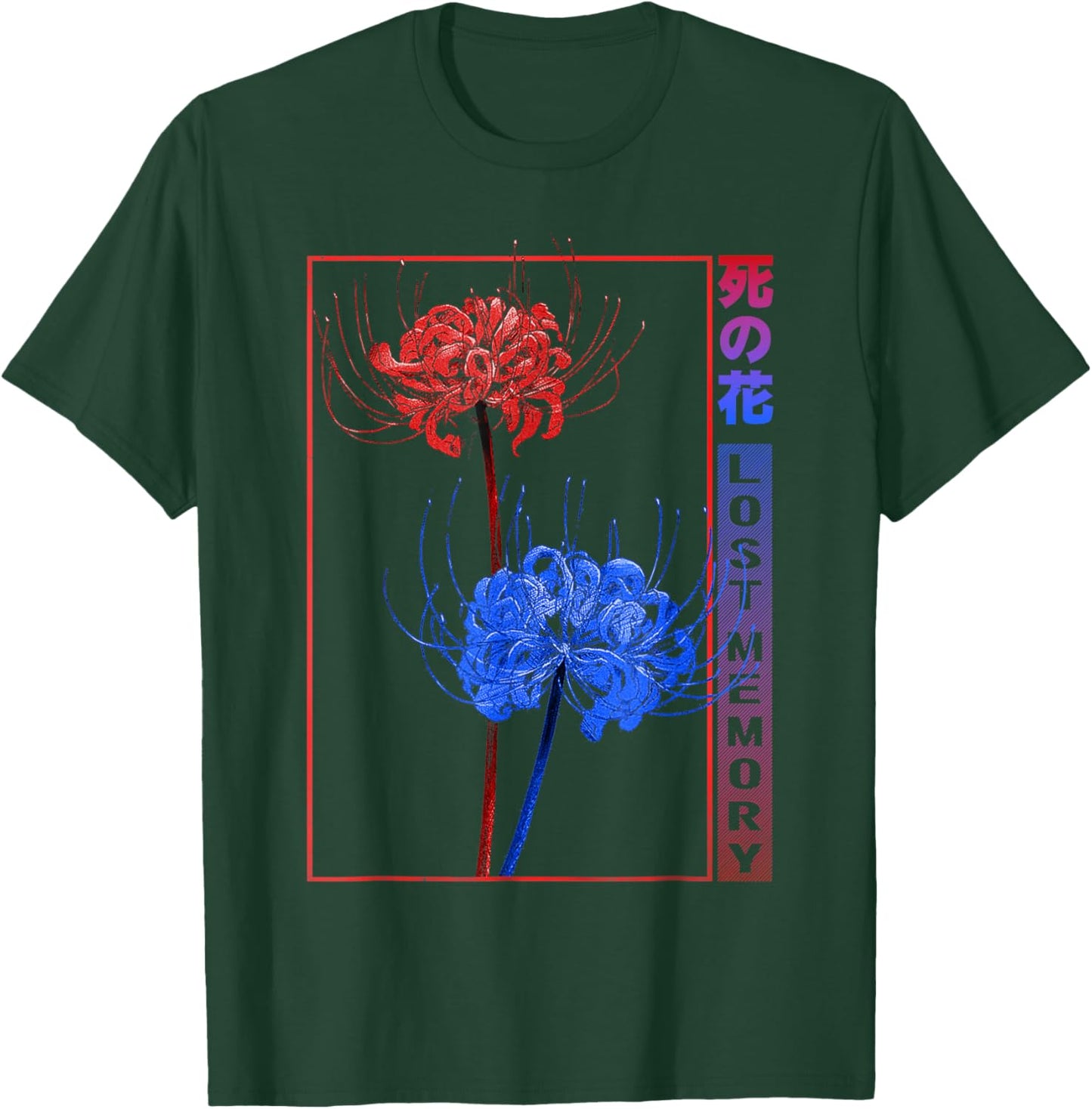Japanese Red Blue Spider Lily Soft Grunge Aesthetic Flower T-Shirt - T-Shirt | Forest