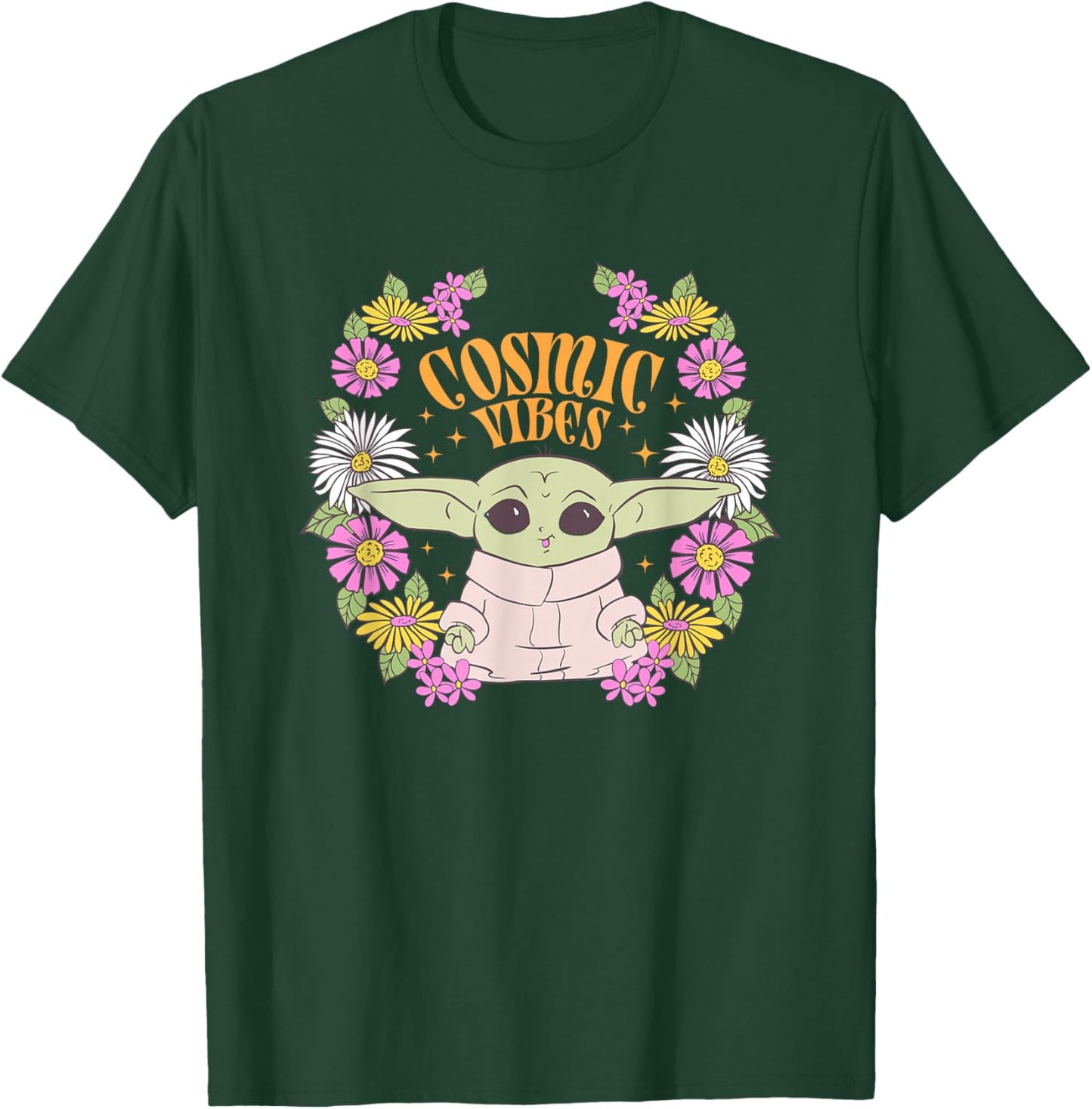 Star Wars The Mandalorian Grogu Cosmic Vibes Floral T-Shirt - T-Shirt | Forest