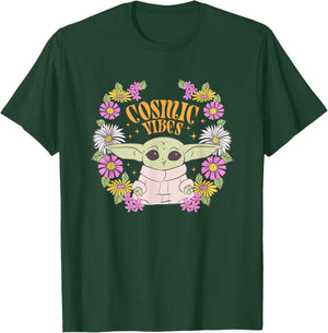 Star Wars The Mandalorian Grogu Cosmic Vibes Floral T-Shirt - T-Shirt | Forest