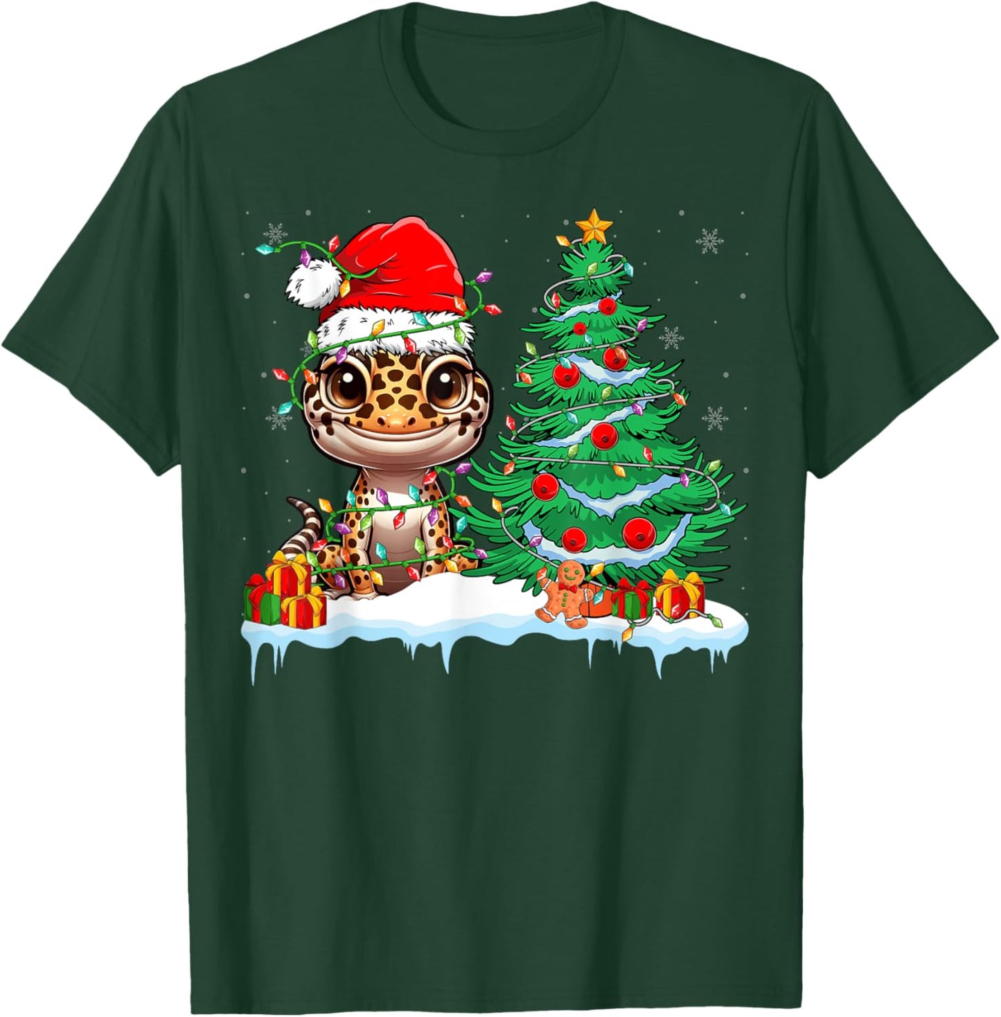 Leopard Gecko - Funny Gecko Wearing Santa Hat Christmas T-Shirt - T-Shirt | Forest