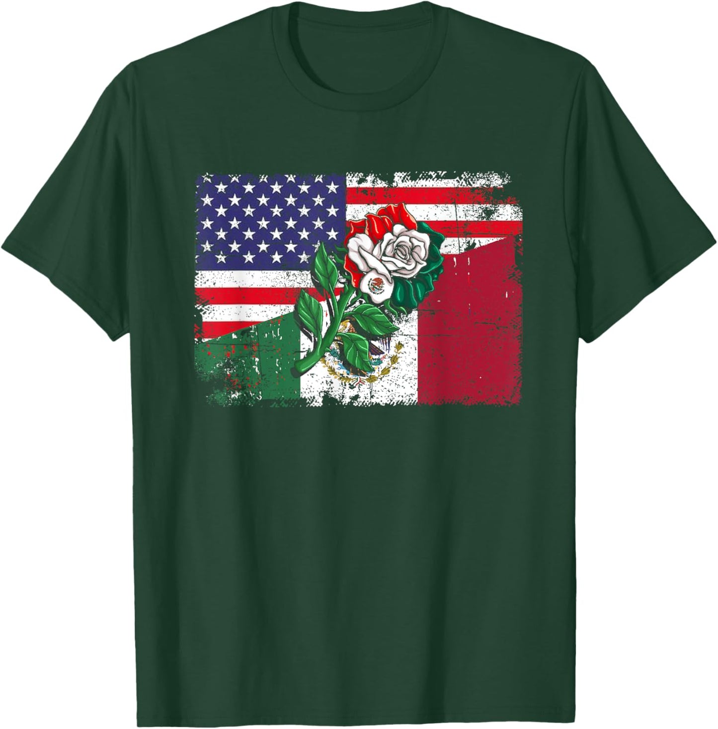 Mexico US Flag Mexican Flag American Flag Rose Kids Men T-Shirt - T-Shirt | Forest