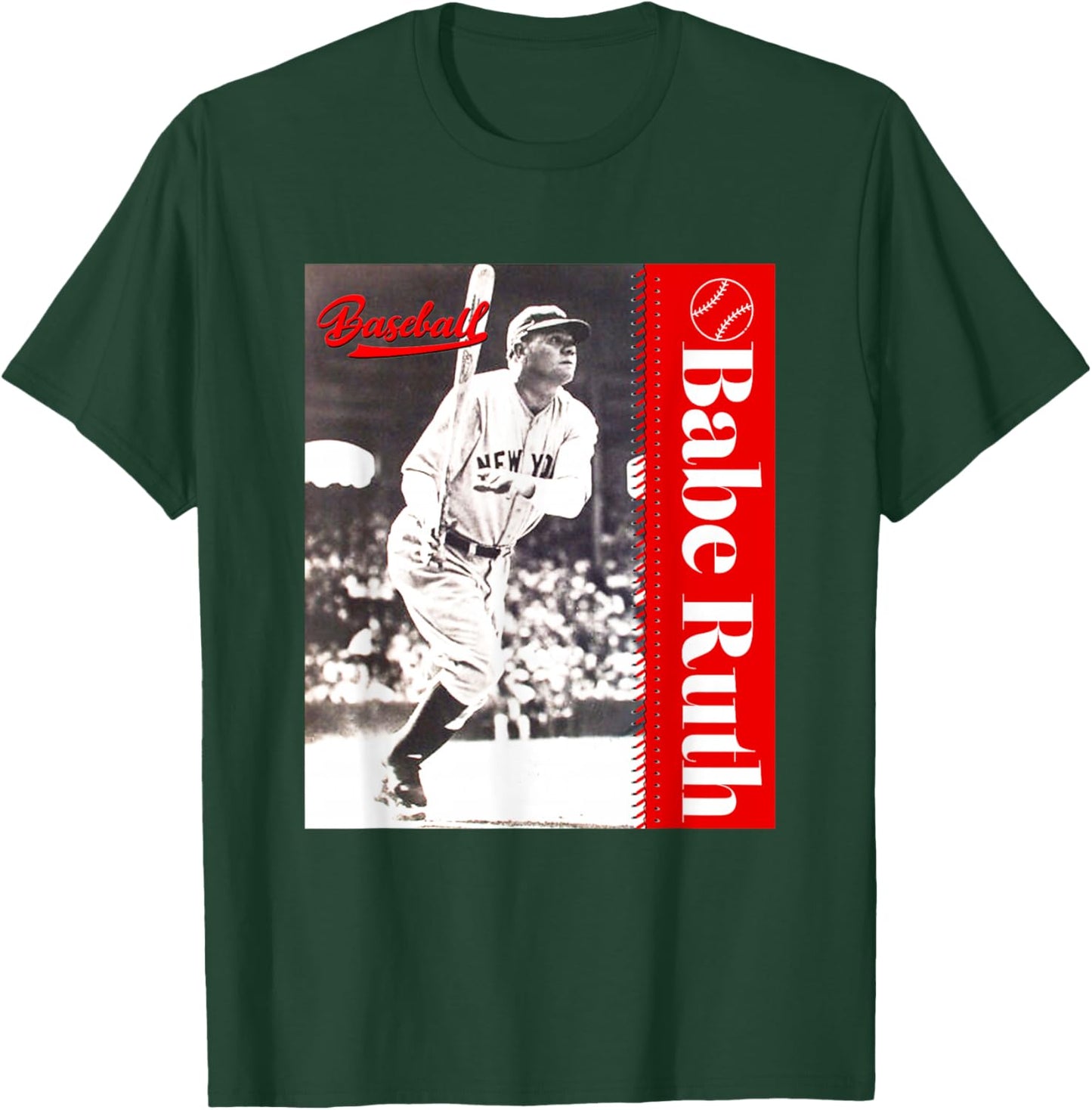 Great Moment Store -Adult Baseball , Black, Small, Short Sleeve, Classic Fit, , Baseball Player Pattern T-Shirt - T-Shirt | Forest