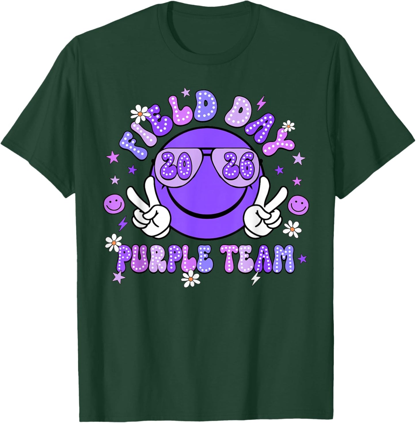 Field Day Purple Team 2026 Smile Face Sunglasses Kid Teacher T-Shirt - T-Shirt | Forest