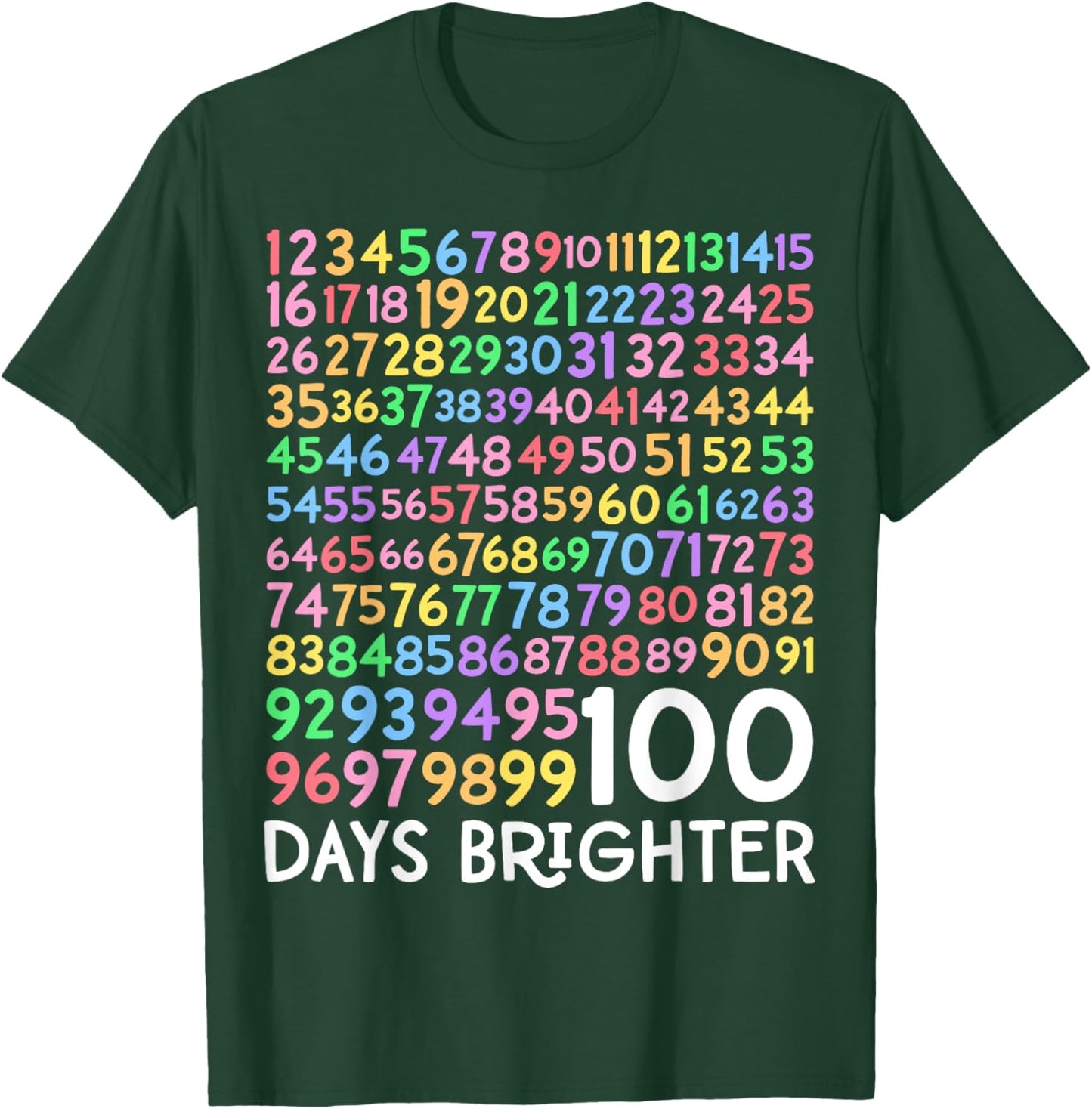 100th Day of School Teacher 100 Days Brighter Math Numbers T-Shirt - T-Shirt | Forest