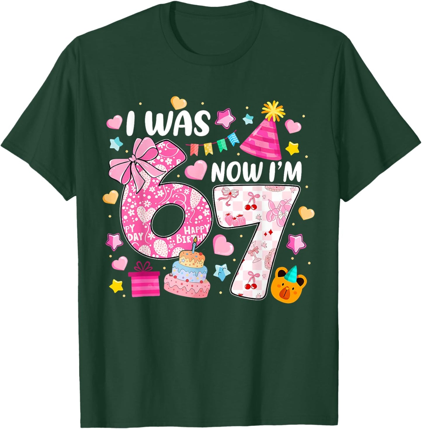 Preppy Coquette Bow I was 6 Now I'm 7 7th Birthday Girl T-Shirt - T-Shirt | Forest