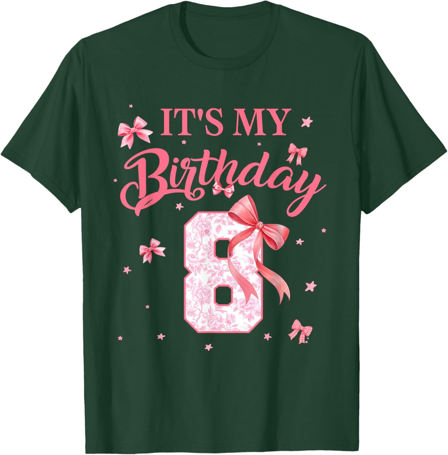 It's My 8th Birthday Girl Floral Coquette Bow 8 Year Old T-Shirt - T-Shirt | Forest