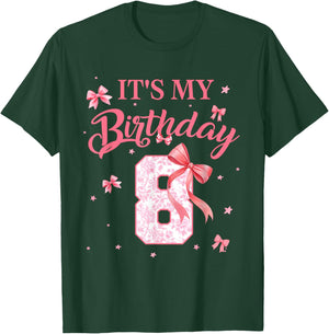It's My 8th Birthday Girl Floral Coquette Bow 8 Year Old T-Shirt - T-Shirt | Forest