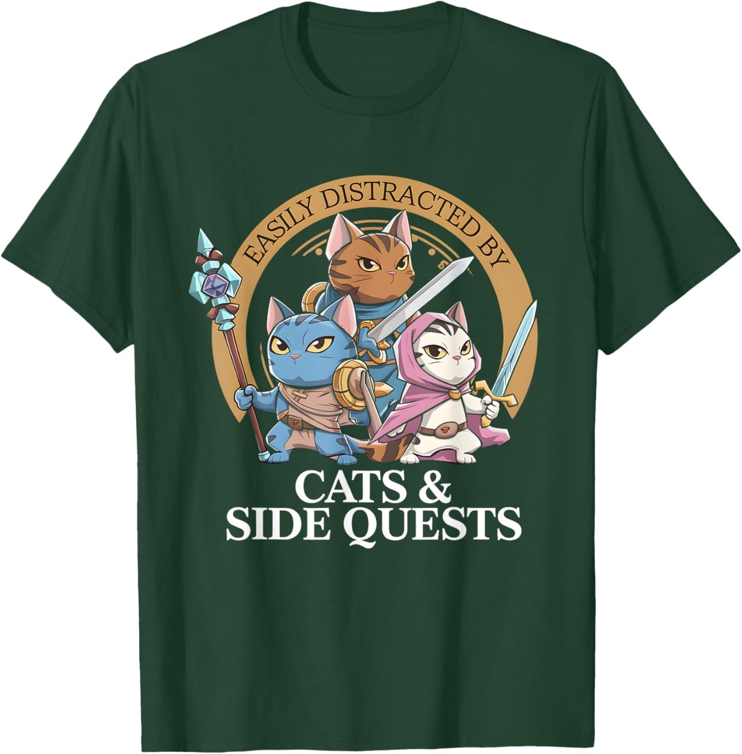 Funny Distracted RPG Gamer Cat Side Quest Moments T-Shirt - T-Shirt | Forest