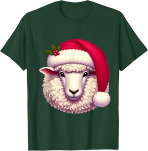 Cartoon Sheep With Santa Hat Christmas Xmas Owner Farmer T-Shirt - T-Shirt | Forest