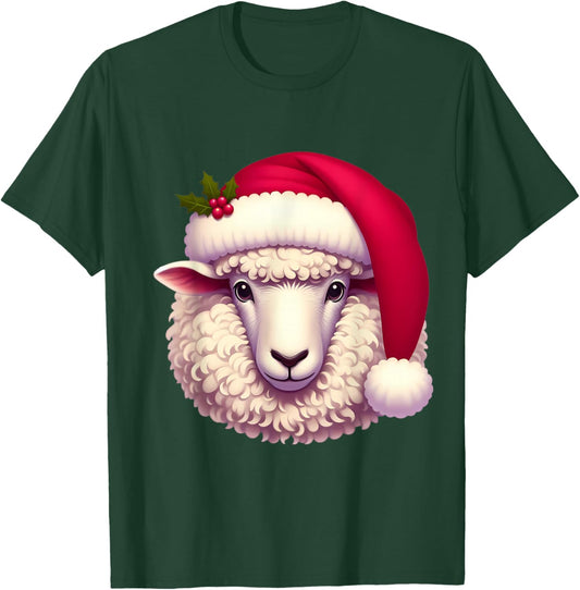 Cartoon Sheep With Santa Hat Christmas Xmas Owner Farmer T-Shirt - T-Shirt | Forest