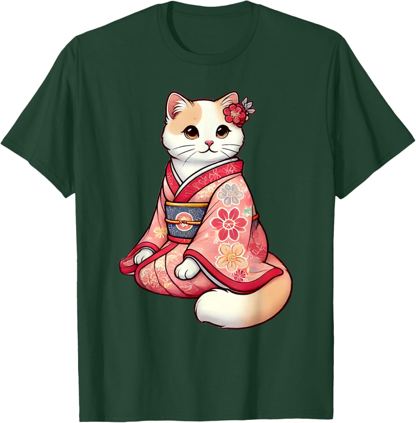 Anime Kawaii Cat Japanese Kimono T-Shirt - T-Shirt | Forest