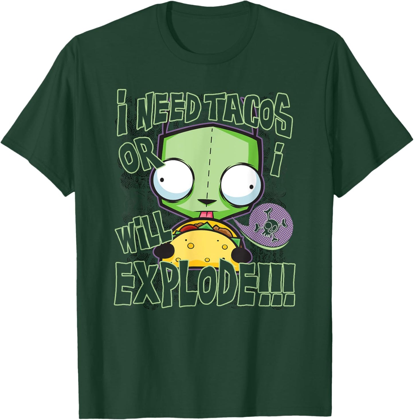 Invader Zim I Need Tacos Or I Will Explode!!! Retro Gir Logo T-Shirt - T-Shirt | Forest