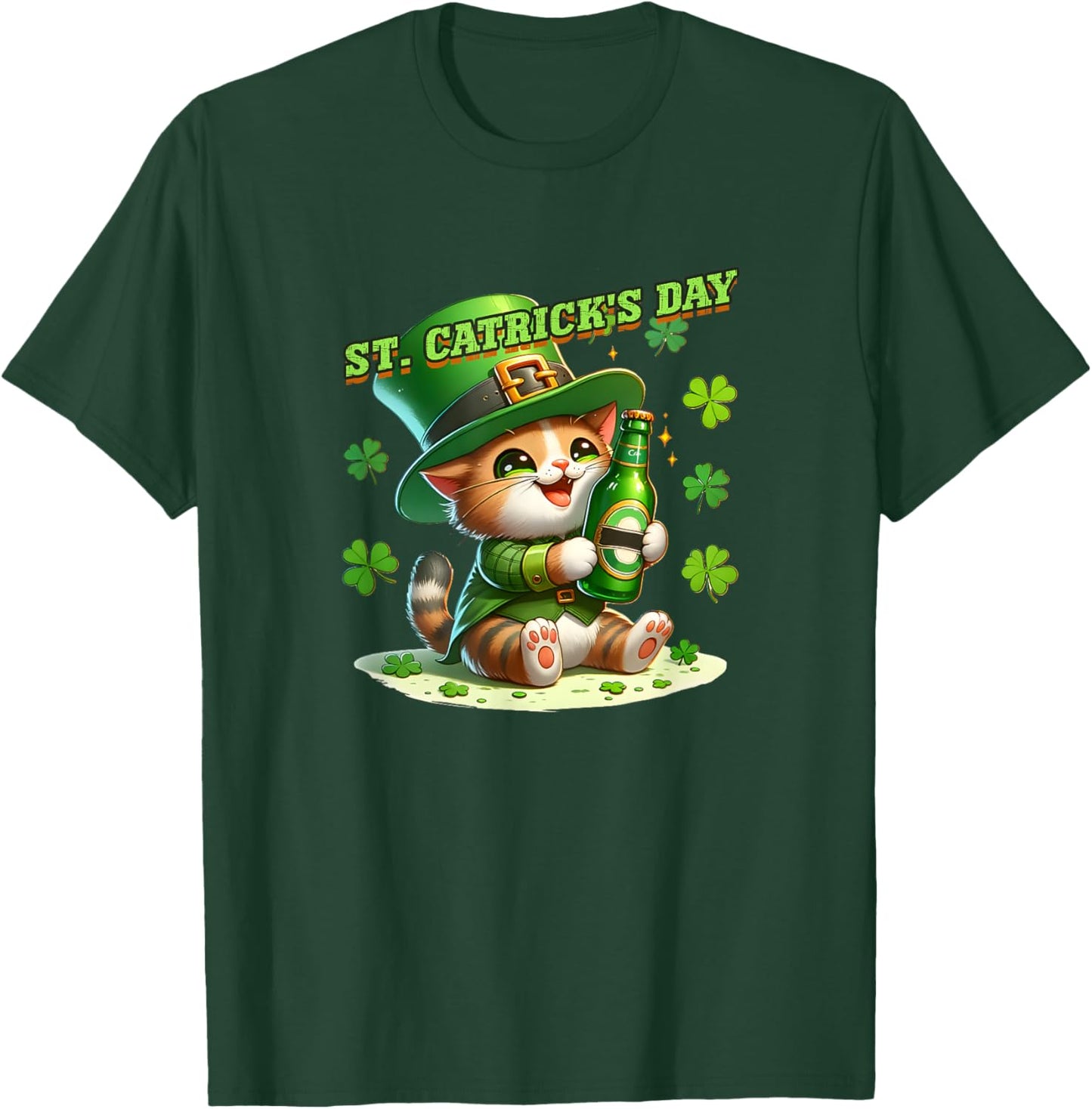 St. Patricks Day Irish Green St. Catricks Day Cats Shamrock T-Shirt - T-Shirt | Forest