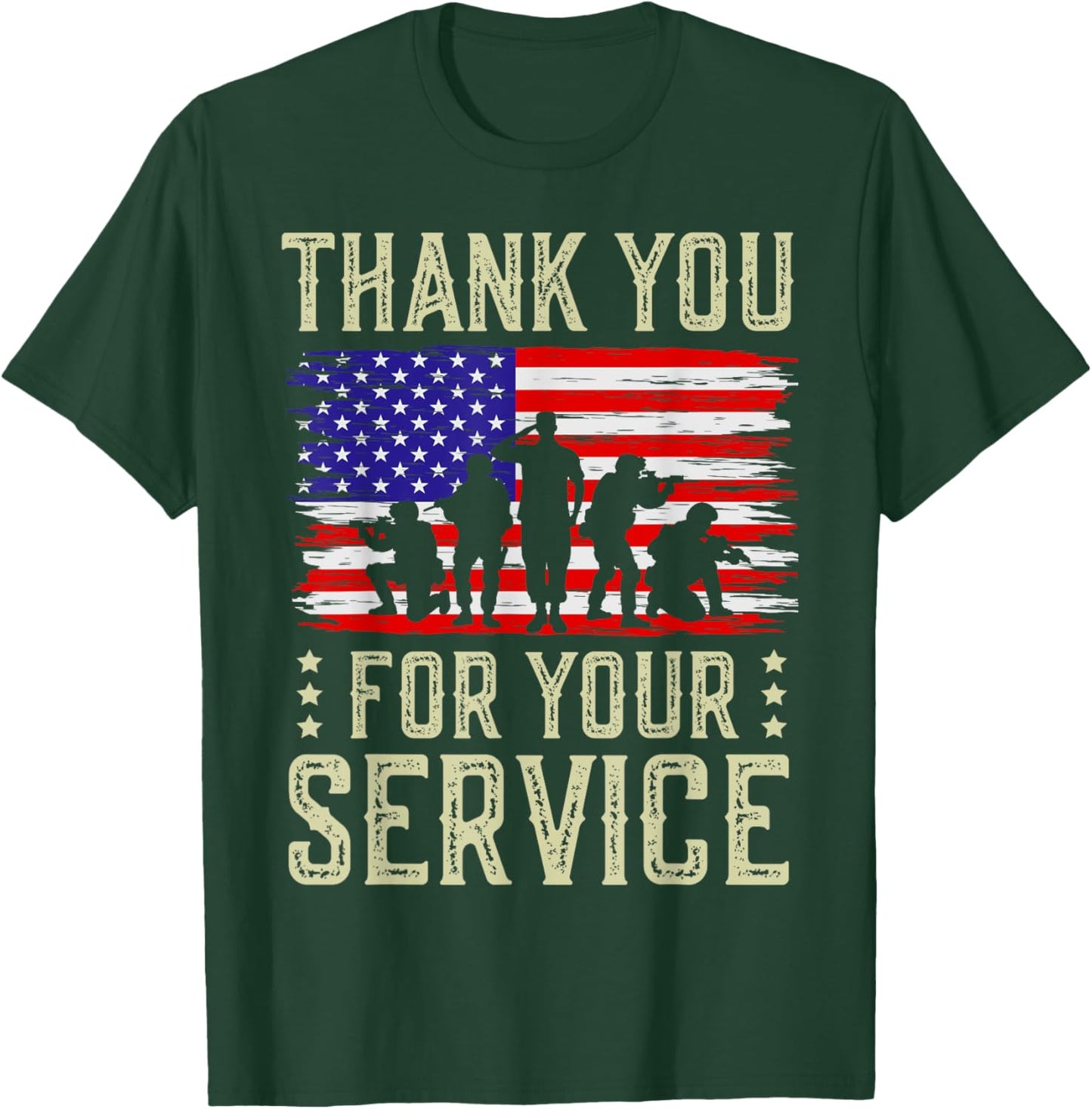 Veteran Thank You For Your Service US Flag Veterans Day T-Shirt - T-Shirt | Forest