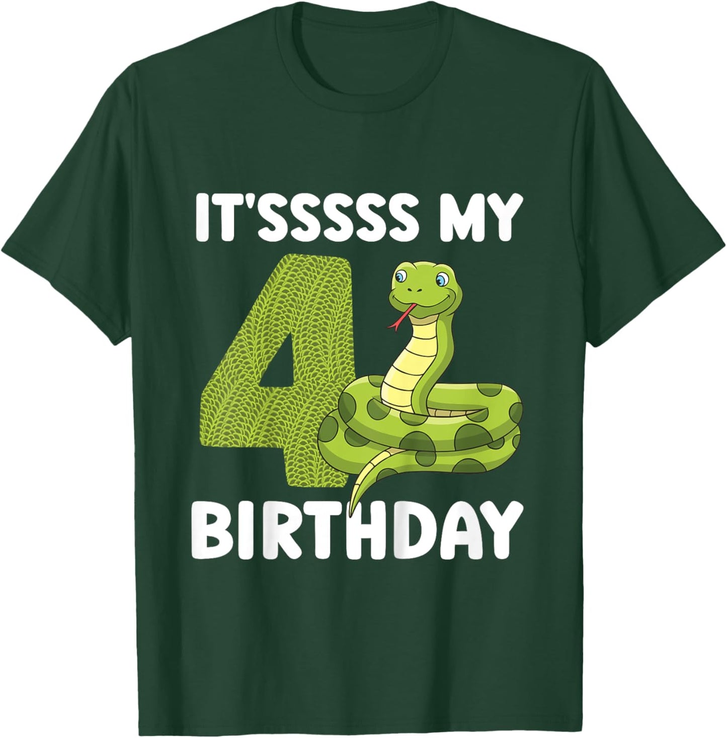 Kids 4th Reptile Birthday Four Year Old Snake Birthday Party T-Shirt - T-Shirt | Forest