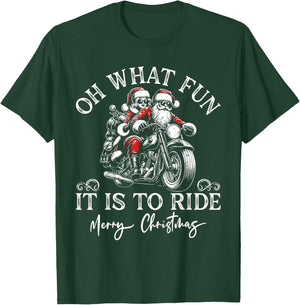 Santa & Mrs. Claus Motorcycle Ride Vintage Christmas Xmas T-Shirt - T-Shirt | Forest