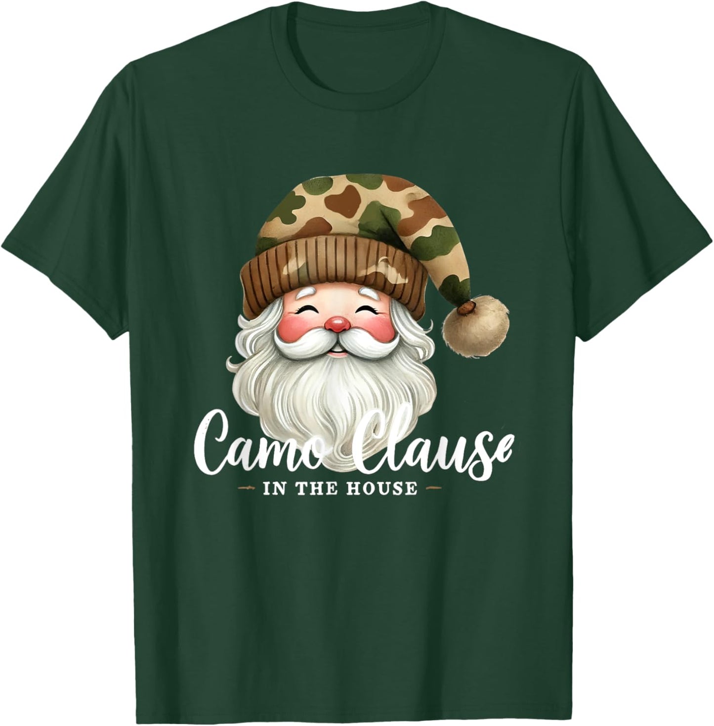 Santa Claus Wearing Camouflage Camo Satna Hat Camo Clause T-Shirt - T-Shirt | Forest
