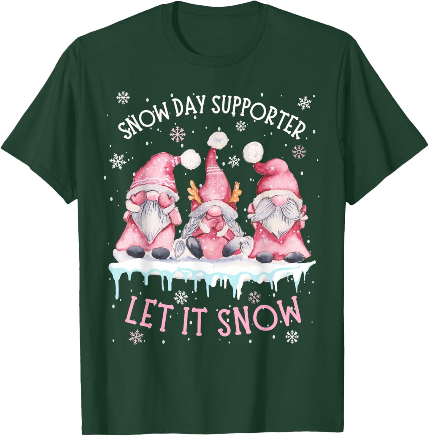 Snow Day Supporter Xmas Holiday Let It Snow Cute Three Gnome T-Shirt - T-Shirt | Forest