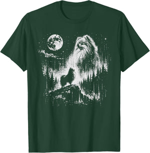 Pomeranian Howling to The Moon Vintage Mystical Dog Art T-Shirt - T-Shirt | Forest