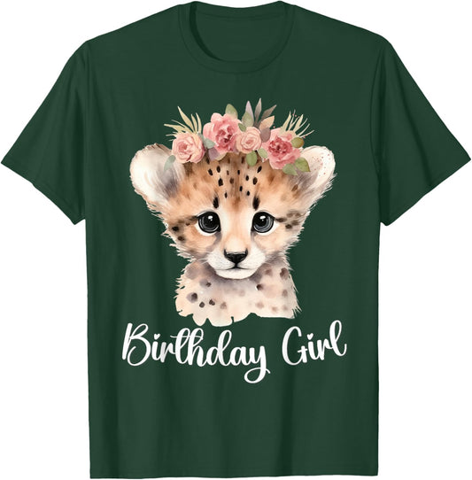 Baby Cheetah Birthday Girl Flowers Zoo Animal Birthday Party T-Shirt - T-Shirt | Forest