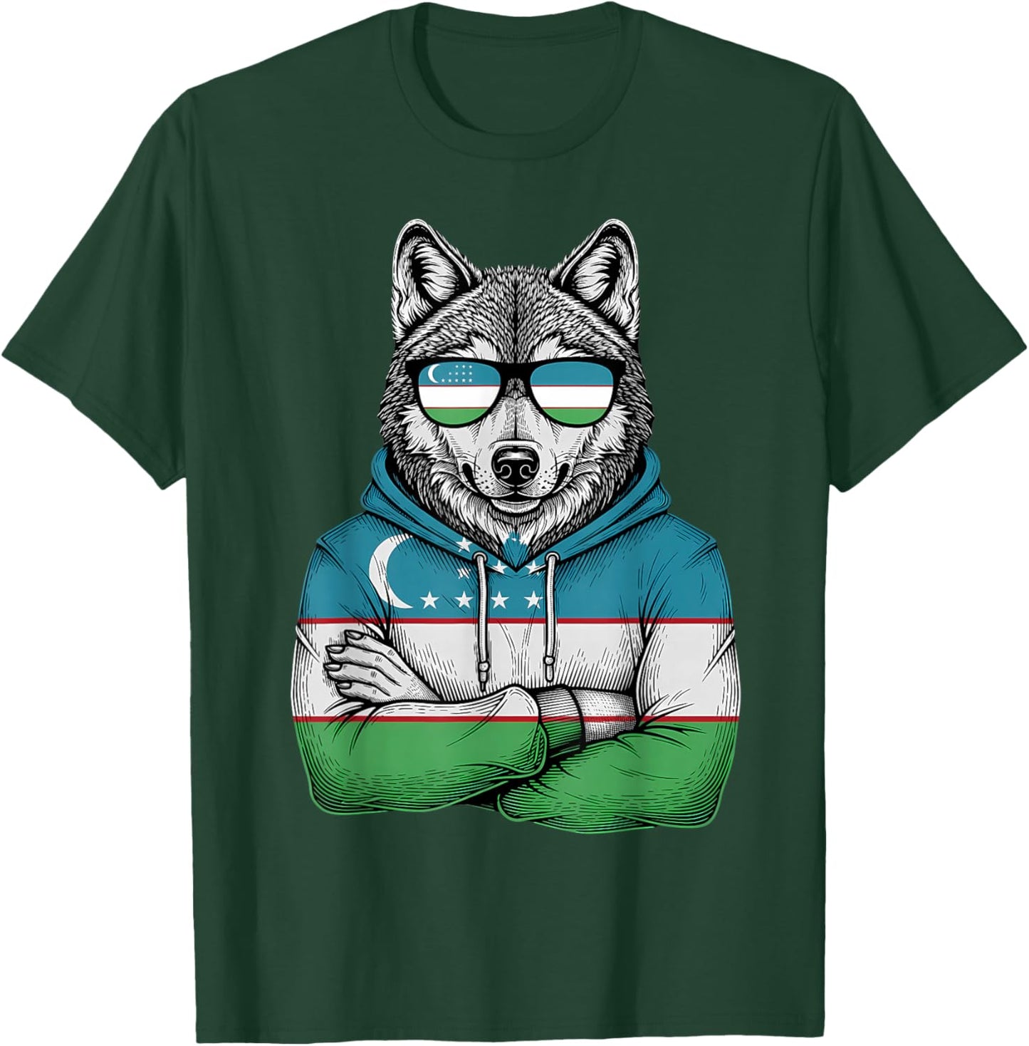 Uzbekistan Roots Wolf Uzbek Flag T-Shirt - T-Shirt | Forest