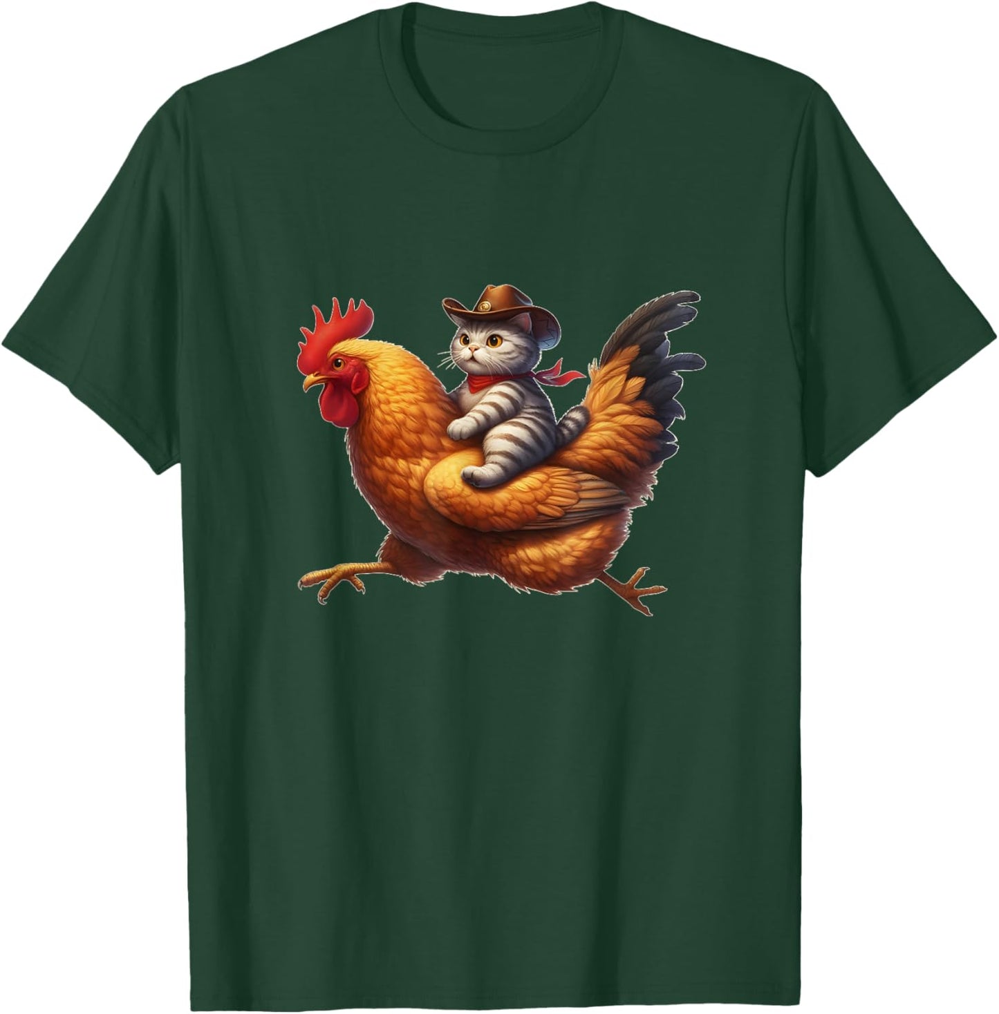 Funny Cat Riding Rooster Rodeo Cowboy Cat Riding Chicken T-Shirt - T-Shirt | Forest