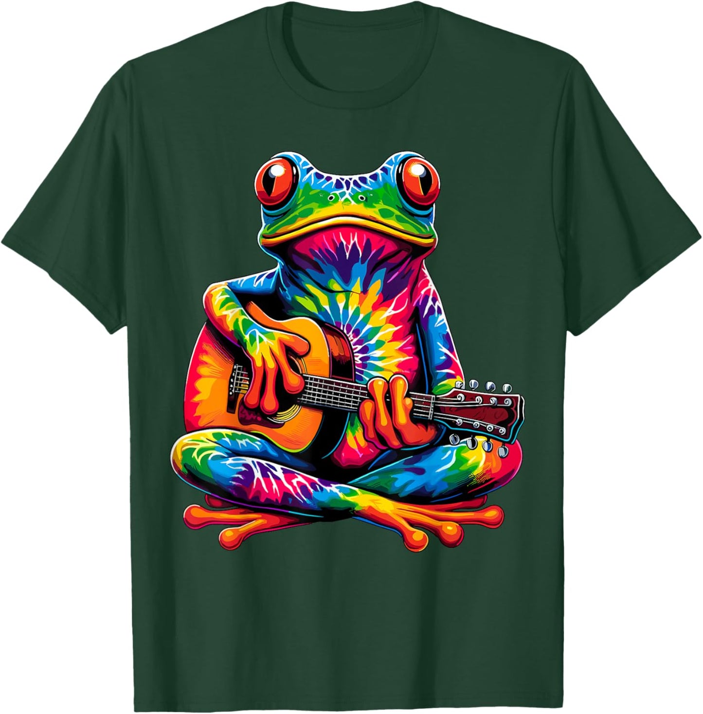 Tie-Dye Frog Playing Guitar Peace Sign Hippie T-Shirt - T-Shirt | Forest