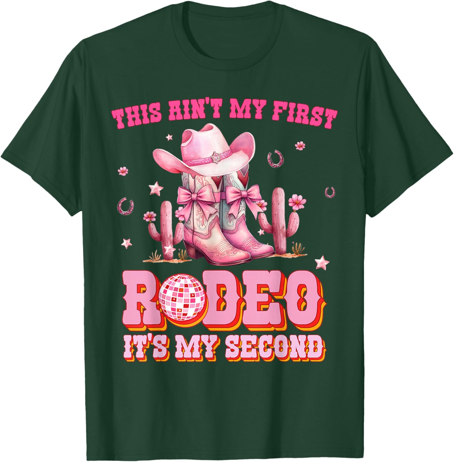 Kids Western 2nd Birthday Girl Rodeo Cowgirl Coquette Bow T-Shirt - T-Shirt | Forest