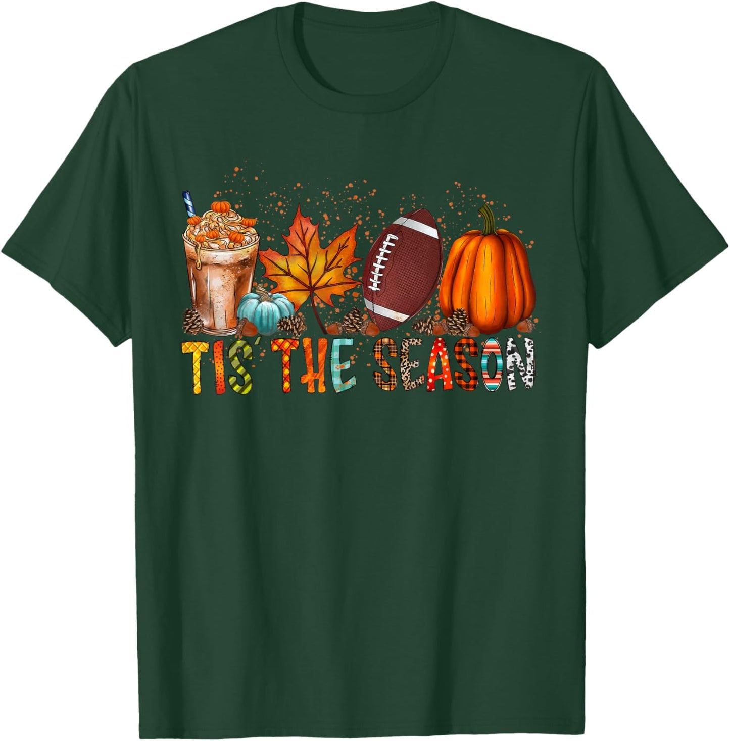 Tis The Season Fall Football Autumn Pumpkin Coffee T-Shirt - T-Shirt | Forest