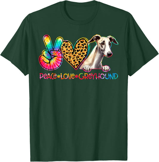 Peace Love Greyhound Tie Dye Dog Lover Women Kids T-Shirt - T-Shirt | Forest