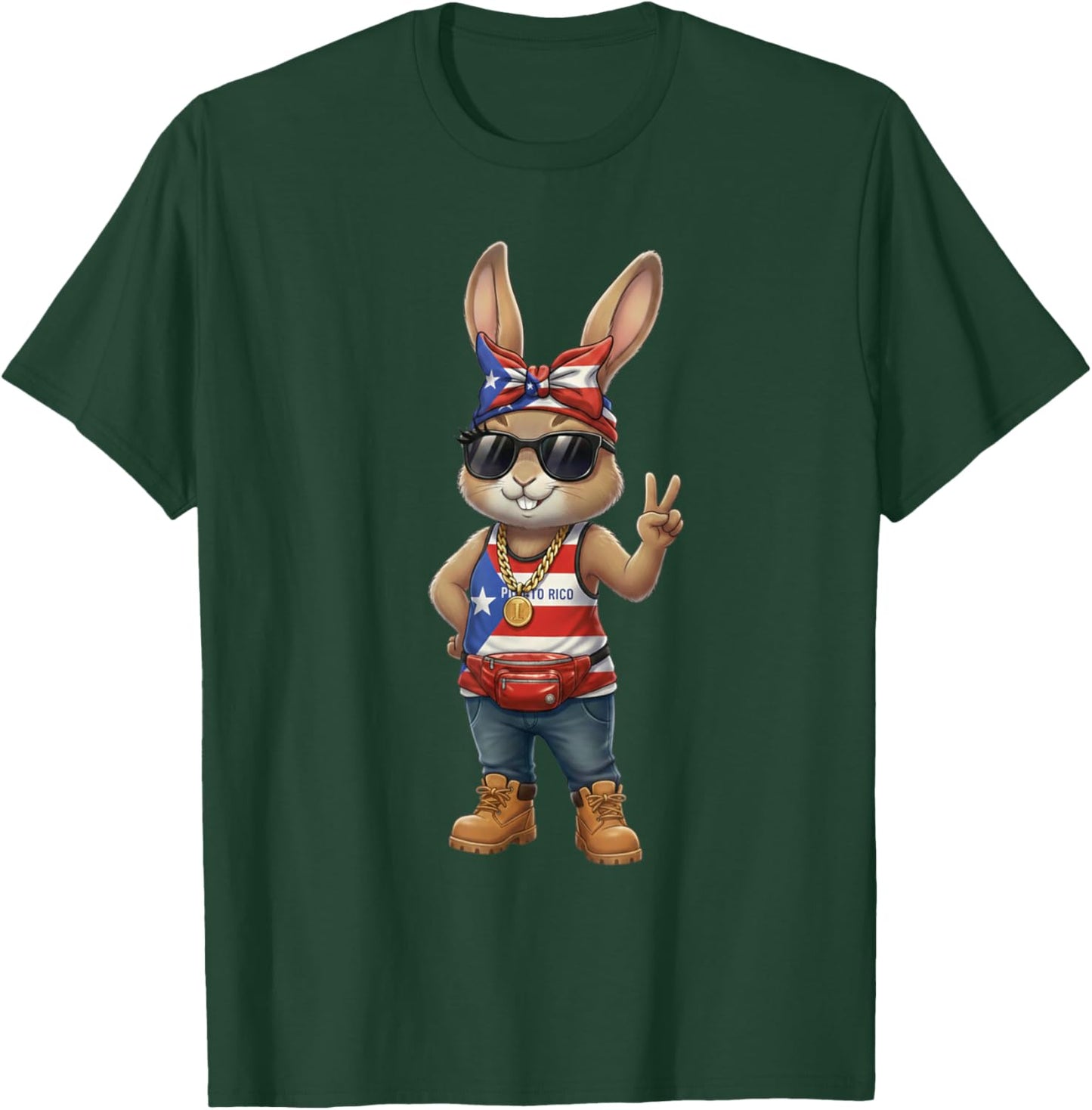 Puerto Rico Bunny Patriotic Bandana Peace Sign Boricua Girl T-Shirt - T-Shirt | Forest