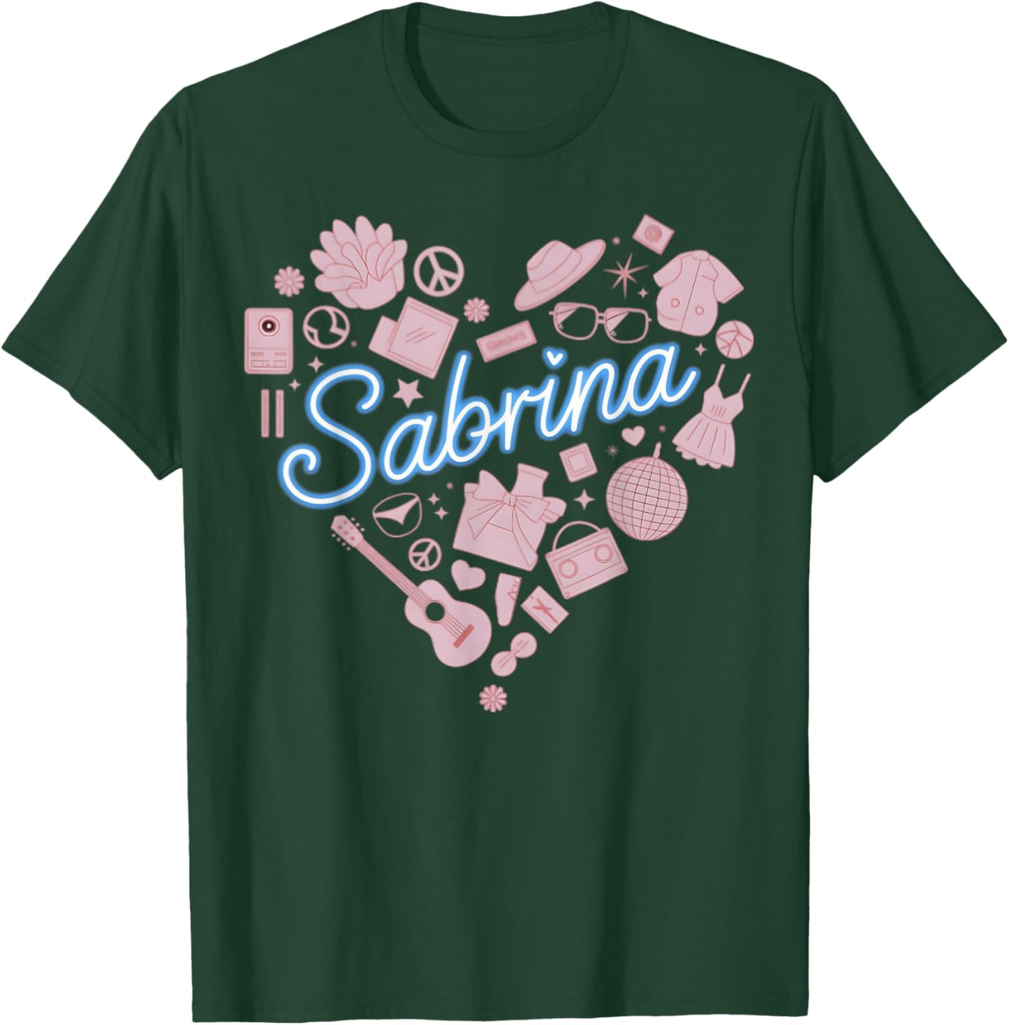Girl Retro Sabrina First Name Personalized Heart T-Shirt - T-Shirt | Forest