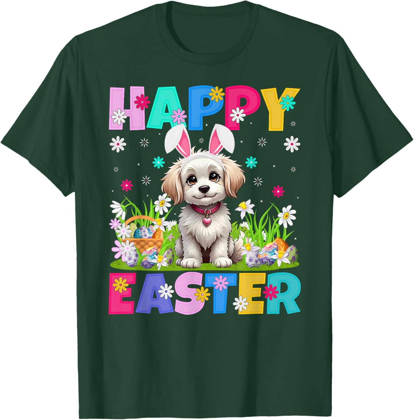 Maltipoo Dog Happy Easter Egg Hunt Bunny Ear Maltipoo Easter T-Shirt - T-Shirt | Forest