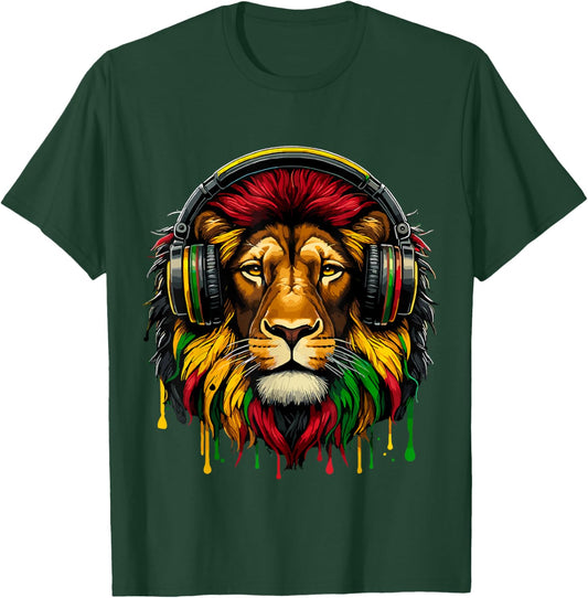 Rasta Raggae Jamaica Music Headphones Lion of Judah T-Shirt - T-Shirt | Forest