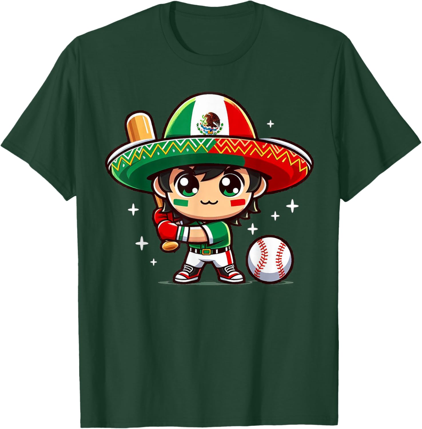 Mexican Baseball Kid - Mexico Child Hitter Batter Pitcher T-Shirt - T-Shirt | Forest