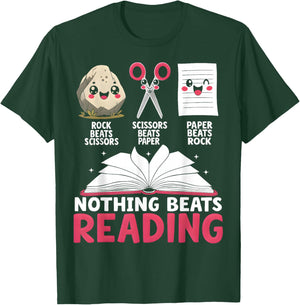 Nothing Beats Reading Rock Paper Scissors Library Book Lover T-Shirt - T-Shirt | Forest