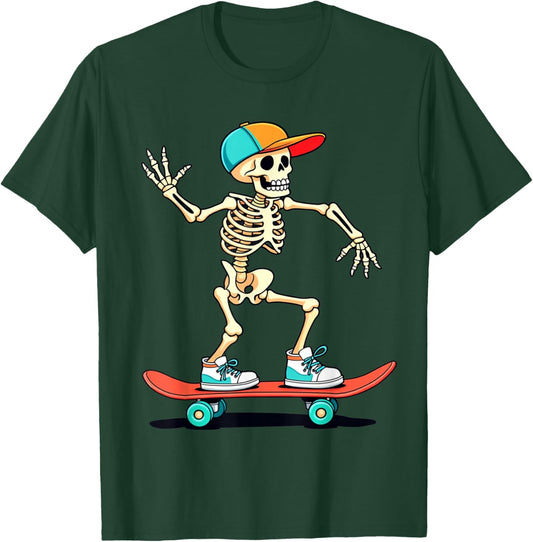 Skeleton Skating Skateboarding Skater Boys Girls Kids T-Shirt - T-Shirt | Forest
