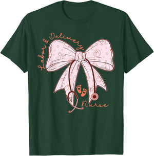 Cute Coquette Bow Labor and Delivery Unit Baby Ob RN Nurse T-Shirt - T-Shirt | Forest